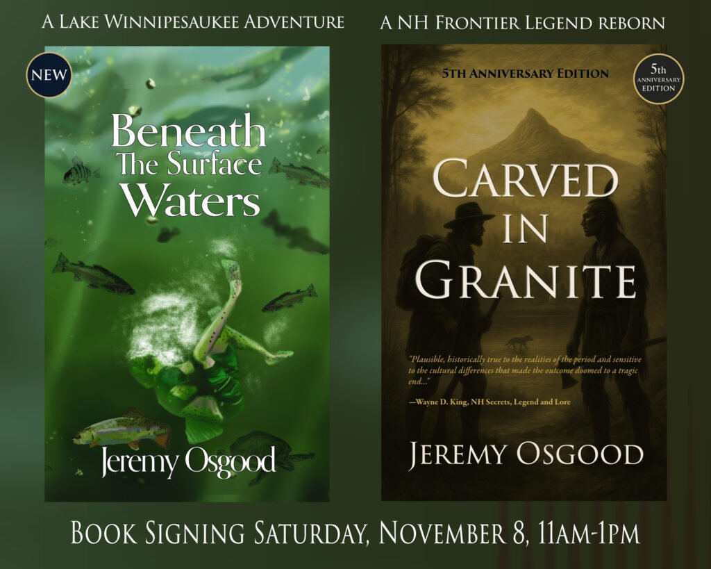 Book by Jeremy Osgood Carved in Granite and Beneath the Surface Waters cover images